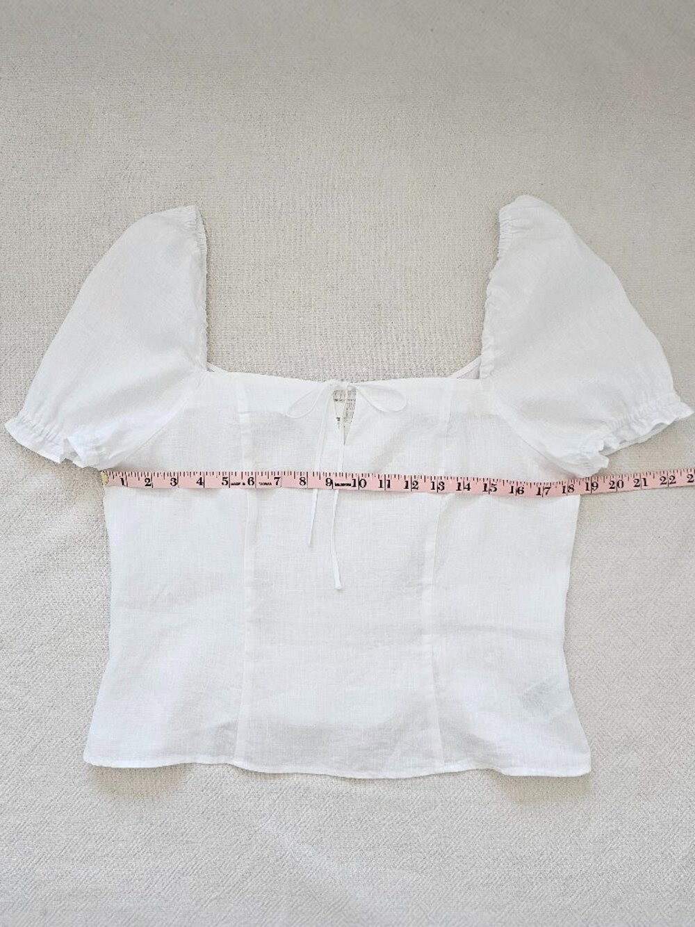 H&M White Linen Blend Smocked Peasant Top - Size L - Picture 11 of 12